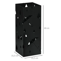 HOMCOM Regenschirmständer Schirmständer mit 4 Haken, Wasserauffangschale Regenschirmhalter für Flur, Regenschirme & Gehstöcke Stahl 15,5 x 15,5 x 40 cm Schwarz