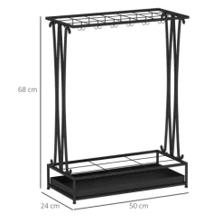 HOMCOM Regenschirmständer Stahl Schirmständer Rechteckiger Schirmhalter mit 24 Haken, 21 Löchern, herausnehmbare Wasserauffangschale für Gehstöcke & Regenschirme 50 x 24 x 68 cm Schwarz