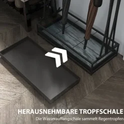 HOMCOM Regenschirmständer Stahl Schirmständer Rechteckiger Schirmhalter mit 24 Haken, 21 Löchern, herausnehmbare Wasserauffangschale für Gehstöcke & Regenschirme 50 x 24 x 68 cm Schwarz