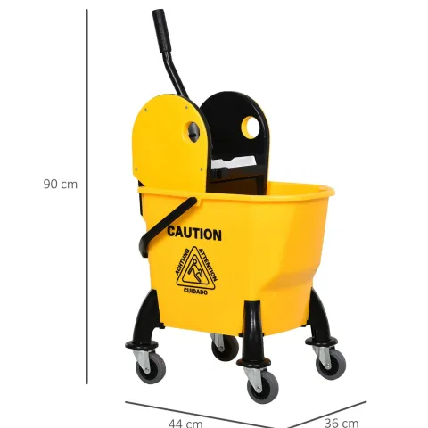 HOMCOM Reinigungswagen Fahreimer Putzeimer Wischwagen mit Auswringvorrichtung 26 Liter, Gelb, 44 x 36 x 90 cm