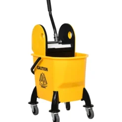 HOMCOM Reinigungswagen Fahreimer Putzeimer Wischwagen mit Auswringvorrichtung 26 Liter, Gelb, 44 x 36 x 90 cm
