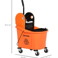 HOMCOM Reinigungswagen 36 Liter Fahreimer Putzeimer Wischwagen mit Auswringvorrichtung, Orange, 54 x 41 x 91,5 cm