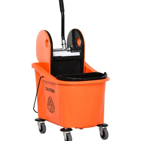 HOMCOM Reinigungswagen 36 Liter Fahreimer Putzeimer Wischwagen mit Auswringvorrichtung, Orange, 54 x 41 x 91,5 cm
