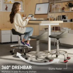 HOMCOM Rollhocker höhenverstellbar mit Rückenlehne Drehhocker 59-75 cm Arbeitshocker 360° drehbar Hocker Bürohocker für Büro Salon Massage Spa Schwarz