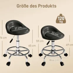 HOMCOM Rollhocker höhenverstellbar mit Rückenlehne Drehhocker 59-75 cm Arbeitshocker 360° drehbar Hocker Bürohocker für Büro Salon Massage Spa Schwarz