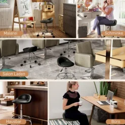 HOMCOM Rollhocker höhenverstellbar mit Rückenlehne Drehhocker 59-75 cm Arbeitshocker 360° drehbar Hocker Bürohocker für Büro Salon Massage Spa Schwarz