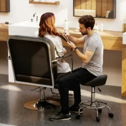 HOMCOM Rollhocker höhenverstellbar mit Rückenlehne Drehhocker 59-75 cm Arbeitshocker 360° drehbar Hocker Bürohocker für Büro Salon Massage Spa Schwarz