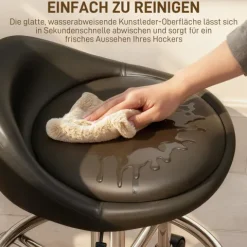 HOMCOM Rollhocker höhenverstellbar mit Rückenlehne Drehhocker 59-75 cm Arbeitshocker 360° drehbar Hocker Bürohocker für Büro Salon Massage Spa Schwarz