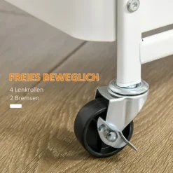 HOMCOM Rollwagen 3-Etagen Küchenwagen mit Schubladen und Korb für Küche Büro Aufbewahrungswagen Servierwagen Küchenregal mit Rollen Schlafzimmer Wohnzimmer Stahl Weiß 51,5 x 32 x 75,6 cm