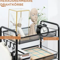 HOMCOM Rollwagen, Servierwagen mit 4 Etagen, 5 Körbe, Aufbewahrungswagen mit Griff, Küchenwagen für Küche, Wohnzimmer, Stahl, Schwarz