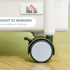 HOMCOM Rollwagen, Servierwagen mit 3 Etagen, Hängekorb, Aufbewahrungswagen mit Griff, Küchenwagen, Beistellwagen für Küche, Wohnzimmer, Büro, Stahl, Weiß