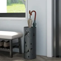 HOMCOM Schirmständer Regenschirmständer mit 4 Haken und abnehmbarer Tropfschale Schirmhalter für Gehstöcke & Regenschirme Stahl Ø17 x 41 cm Dunkelgrau