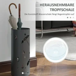 HOMCOM Schirmständer Regenschirmständer mit 4 Haken und abnehmbarer Tropfschale Schirmhalter für Gehstöcke & Regenschirme Stahl Ø17 x 41 cm Dunkelgrau