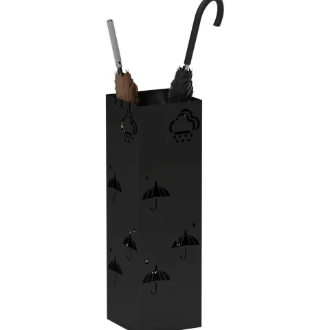 HOMCOM Schirmständer Regenschirmhalter mit 4 Haken, abnehmbare Wasserauffangschale Deko Schirmhalter für Sonnenschirm, Regenschirme & Gehstöcke Stahl 15,5 x 15,5 x 49 cm Schwarz