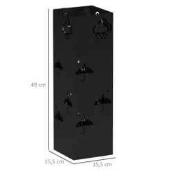HOMCOM Schirmständer Regenschirmhalter mit 4 Haken, abnehmbare Wasserauffangschale Deko Schirmhalter für Sonnenschirm, Regenschirme & Gehstöcke Stahl 15,5 x 15,5 x 49 cm Schwarz