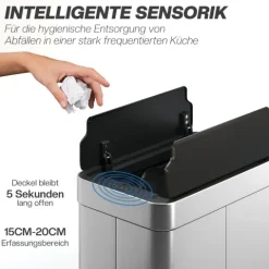 HOMCOM Sensor Mülleimer 55L Abfalleimer mit Soft-Close-Schmetterlingsdeckel Küchenmülleimer mit berührungslos Bewegungssensor aus fingerabdruckresistent Edelstahl für Küche Fitnessstudio Büro, Silber