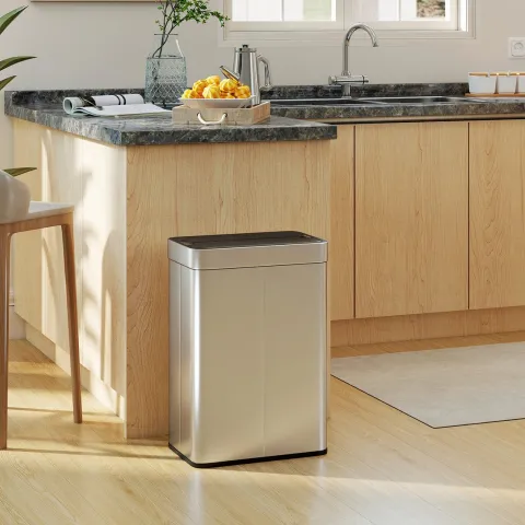 HOMCOM Sensor Mülleimer 55L Abfalleimer mit Soft-Close-Schmetterlingsdeckel Küchenmülleimer mit berührungslos Bewegungssensor aus fingerabdruckresistent Edelstahl für Küche Fitnessstudio Büro, Silber