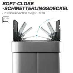 HOMCOM Sensor Mülleimer 55L Abfalleimer mit Soft-Close-Schmetterlingsdeckel Küchenmülleimer mit berührungslos Bewegungssensor aus fingerabdruckresistent Edelstahl für Küche Fitnessstudio Büro, Silber