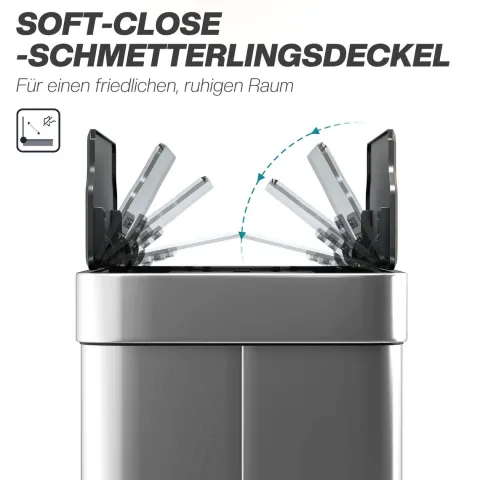 HOMCOM Sensor Mülleimer 55L Abfalleimer mit Soft-Close-Schmetterlingsdeckel Küchenmülleimer mit berührungslos Bewegungssensor aus fingerabdruckresistent Edelstahl für Küche Fitnessstudio Büro, Silber