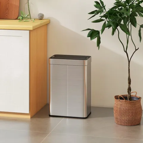 HOMCOM Sensor Mülleimer 55L Abfalleimer mit Soft-Close-Schmetterlingsdeckel Küchenmülleimer mit berührungslos Bewegungssensor aus fingerabdruckresistent Edelstahl für Küche Fitnessstudio Büro, Silber