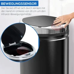 HOMCOM Sensor Mülleimer 42L Automatischer Mülleimer mit Bewegungssensor, Abfalleimer Abfallbehälter Müllbehälter für Küchen Büro, Schlafzimmer, Schwarz