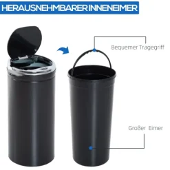 HOMCOM Sensor Mülleimer 42L Automatischer Mülleimer mit Bewegungssensor, Abfalleimer Abfallbehälter Müllbehälter für Küchen Büro, Schlafzimmer, Schwarz