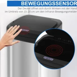 HOMCOM Sensor Mülleimer 20L Edelstahl Automatischer Mülleimer mit Bewegungssensor, Abfalleimer mit Inneneimer Müllbehälter Abfallbehälter für Büro, Schlafzimmer, Küchen Silber+Schwarz