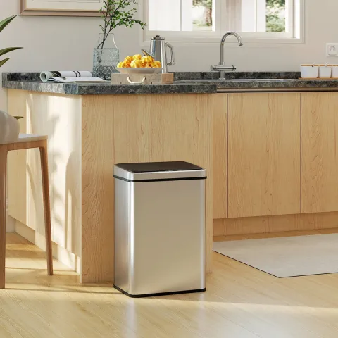 HOMCOM Sensor Mülleimer 40L Edelstahl Automatischer Mülleimer mit Soft-Close-Deckel Bewegungssensor fingerabdrucksicherer Abfalleimer Müllbehälter Abfallbehälter für Büro Schlafzimmer Küchen Silber