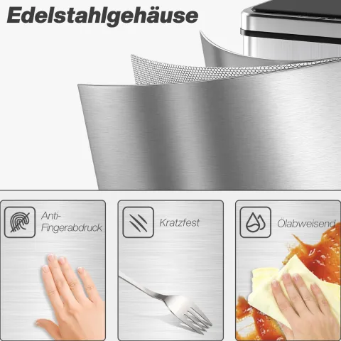 HOMCOM Sensor Mülleimer 40L Edelstahl Automatischer Mülleimer mit Soft-Close-Deckel Bewegungssensor fingerabdrucksicherer Abfalleimer Müllbehälter Abfallbehälter für Büro Schlafzimmer Küchen Silber