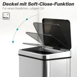 HOMCOM Sensor Mülleimer 40L Edelstahl Automatischer Mülleimer mit Soft-Close-Deckel Bewegungssensor fingerabdrucksicherer Abfalleimer Müllbehälter Abfallbehälter für Büro Schlafzimmer Küchen Silber