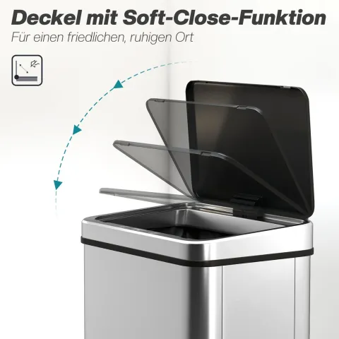 HOMCOM Sensor Mülleimer 40L Edelstahl Automatischer Mülleimer mit Soft-Close-Deckel Bewegungssensor fingerabdrucksicherer Abfalleimer Müllbehälter Abfallbehälter für Büro Schlafzimmer Küchen Silber