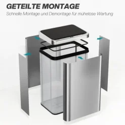 HOMCOM Sensor Mülleimer 40L Edelstahl Automatischer Mülleimer mit Soft-Close-Deckel Bewegungssensor fingerabdrucksicherer Abfalleimer Müllbehälter Abfallbehälter für Büro Schlafzimmer Küchen Silber