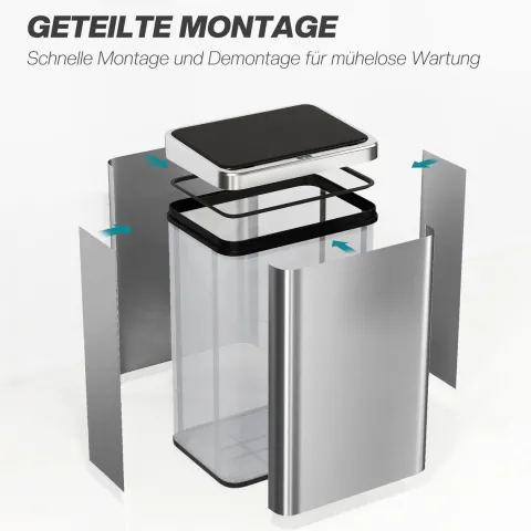 HOMCOM Sensor Mülleimer 40L Edelstahl Automatischer Mülleimer mit Soft-Close-Deckel Bewegungssensor fingerabdrucksicherer Abfalleimer Müllbehälter Abfallbehälter für Büro Schlafzimmer Küchen Silber