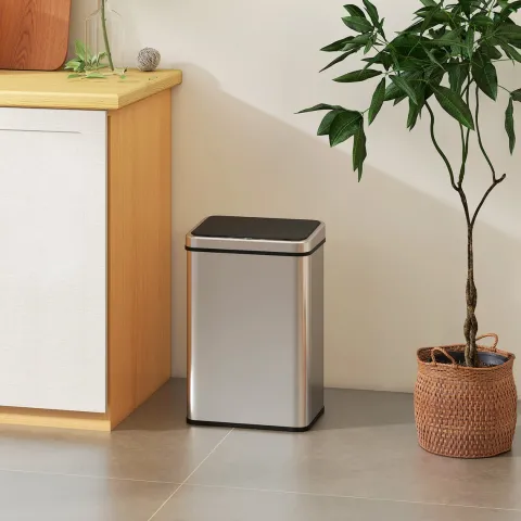 HOMCOM Sensor Mülleimer 40L Edelstahl Automatischer Mülleimer mit Soft-Close-Deckel Bewegungssensor fingerabdrucksicherer Abfalleimer Müllbehälter Abfallbehälter für Büro Schlafzimmer Küchen Silber