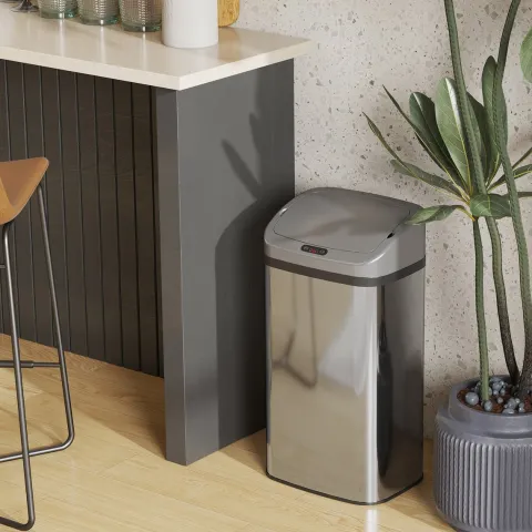 HOMCOM Sensor Mülleimer 48L Edelstahl Automatischer Mülleimer mit Bewegungssensor, Fingerabdruckresistente Abfalleimer Abfallbehälter Müllbehälter für Büro, Schlafzimmer, Küchen Silber