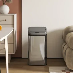 HOMCOM Sensor Mülleimer 48L Edelstahl Automatischer Mülleimer mit Bewegungssensor, Fingerabdruckresistente Abfalleimer Abfallbehälter Müllbehälter für Büro, Schlafzimmer, Küchen Silber