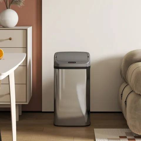 HOMCOM Sensor Mülleimer 48L Edelstahl Automatischer Mülleimer mit Bewegungssensor, Fingerabdruckresistente Abfalleimer Abfallbehälter Müllbehälter für Büro, Schlafzimmer, Küchen Silber