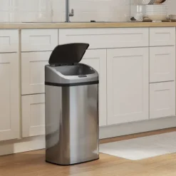 HOMCOM Sensor Mülleimer 48L Edelstahl Automatischer Mülleimer mit Bewegungssensor, Fingerabdruckresistente Abfalleimer Abfallbehälter Müllbehälter für Büro, Schlafzimmer, Küchen Silber