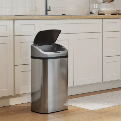 HOMCOM Sensor Mülleimer 48L Edelstahl Automatischer Mülleimer mit Bewegungssensor, Fingerabdruckresistente Abfalleimer Abfallbehälter Müllbehälter für Büro, Schlafzimmer, Küchen Silber