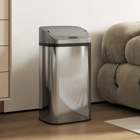 HOMCOM Sensor Mülleimer 48L Edelstahl Automatischer Mülleimer mit Bewegungssensor, Fingerabdruckresistente Abfalleimer Abfallbehälter Müllbehälter für Büro, Schlafzimmer, Küchen Silber
