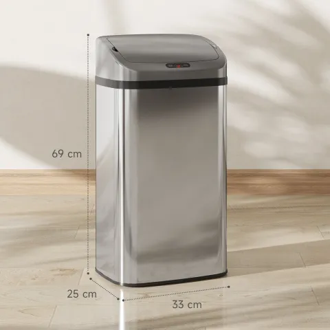 HOMCOM Sensor Mülleimer 48L Edelstahl Automatischer Mülleimer mit Bewegungssensor, Fingerabdruckresistente Abfalleimer Abfallbehälter Müllbehälter für Büro, Schlafzimmer, Küchen Silber