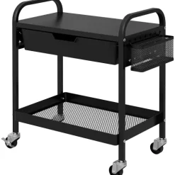 HOMCOM Servierwagen, Rollwagen mit 1 Schublade, 1 Ablage, Aufbewahrungswagen Beistellwagen mit Haken, Küchenwagen für Küche, Wohnzimmer, Stahl, Schwarz