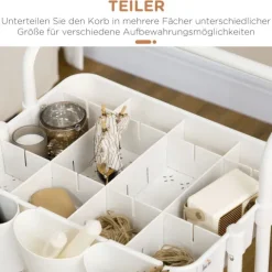 HOMCOM Servierwagen Rollwagen mit 3 Etagen, Ablagekörben, Küchenwagen mit Haken, Aufbewahrungswagen, Beistellwagen für Küche, Wohnzimmer, Stahl, Weiß