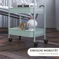 HOMCOM Servierwagen Rollwagen mit 3 Etagen, Küchenwagen, Aufbewahrungswagen, Beistellwagen für Küche, Wohnzimmer, Stahl, Hellblau