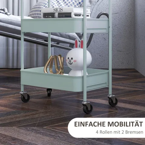 HOMCOM Servierwagen Rollwagen mit 3 Etagen, Küchenwagen, Aufbewahrungswagen, Beistellwagen für Küche, Wohnzimmer, Stahl, Hellblau