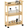 HOMCOM 3-stöckiger Servierwagen aus Bambus, Küchenwagen mit Rolle, Allzweckwagen mit Griff, Lagerwagen für Büro, Wohnzimmer, Küche, 55 x 20 x 75 cm, Naturholz