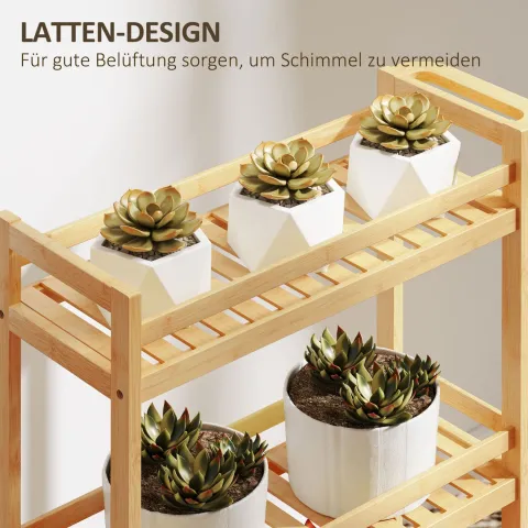 HOMCOM 3-stöckiger Servierwagen aus Bambus, Küchenwagen mit Rolle, Allzweckwagen mit Griff, Lagerwagen für Büro, Wohnzimmer, Küche, 55 x 20 x 75 cm, Naturholz