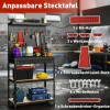 HOMCOM Werkbank 80 x 40,5 x 155 cm Werkzeugbank mit Lochwand, Haken, Schublade, 2 Ablagen, Arbeitstisch 240 kg Tragkraft Werktisch aus Metall, für Werkstatt Schwarz