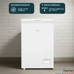 homeX FT1020-W Gefriertruhe 98 L Nutzinhalt Super-Frost-Funktion 4-Sterne-Gefrierraum inkl. Ablagekorb