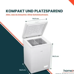homeX FT1020-W Gefriertruhe 98 L Nutzinhalt Super-Frost-Funktion 4-Sterne-Gefrierraum inkl. Ablagekorb